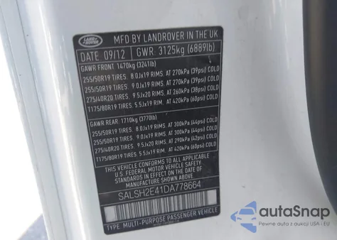 2013 Land Rover Range Rover Sport Supercharged из США, поврежденный, VIN SALSH2E41DA778664